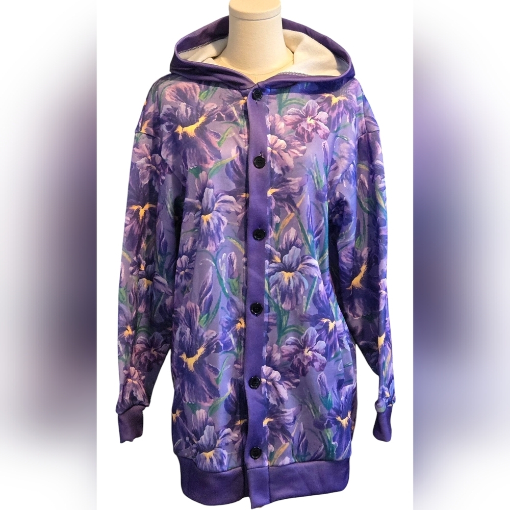 NWOT Floral Purple Hooded Jacket